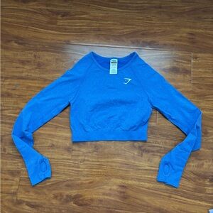 Blue Women's Long Sleeve Crop Top